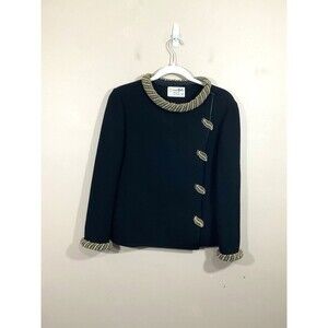 VTG Marco Polo Imports Womens Beaded Wool Blazer Jacket 10 Black 60s Glam Party